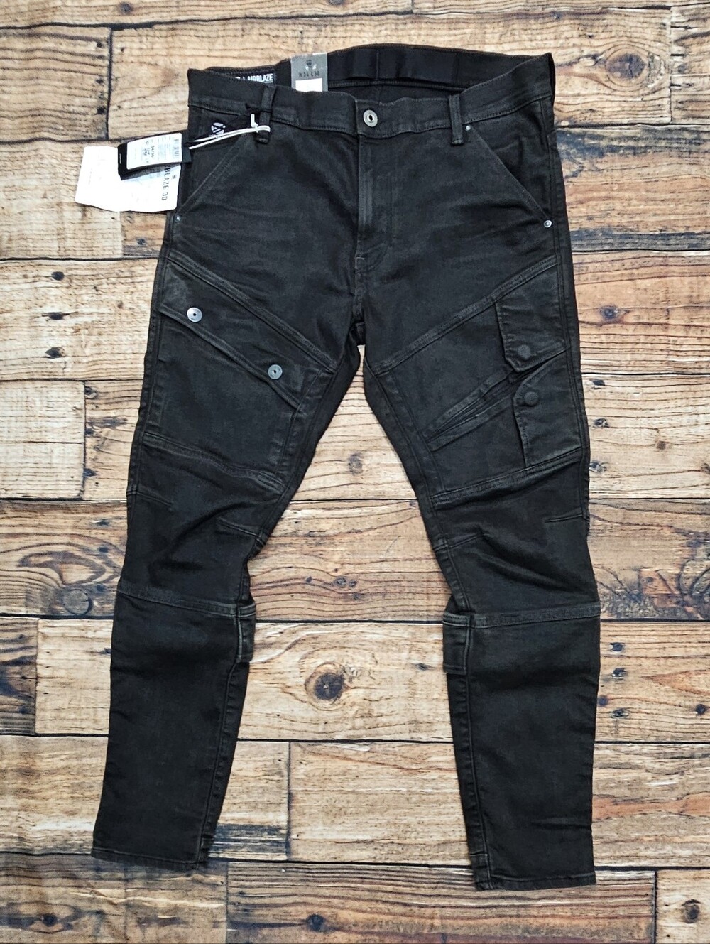 G-Star RAW Airblaze 3D Skinny Cargo Denim Jeans Super Stretch Faded Black 34x30